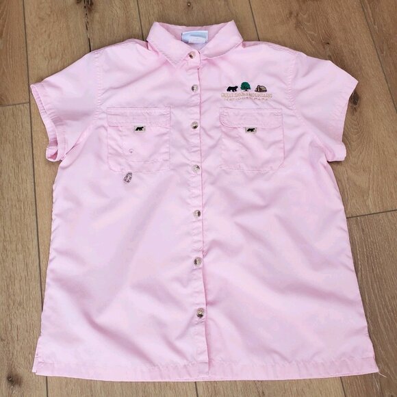 GSMNP Tops - Womens Fishing Guide Shirt Size M Pink Vented Outdoor Short Sleeve GSMNP Bear